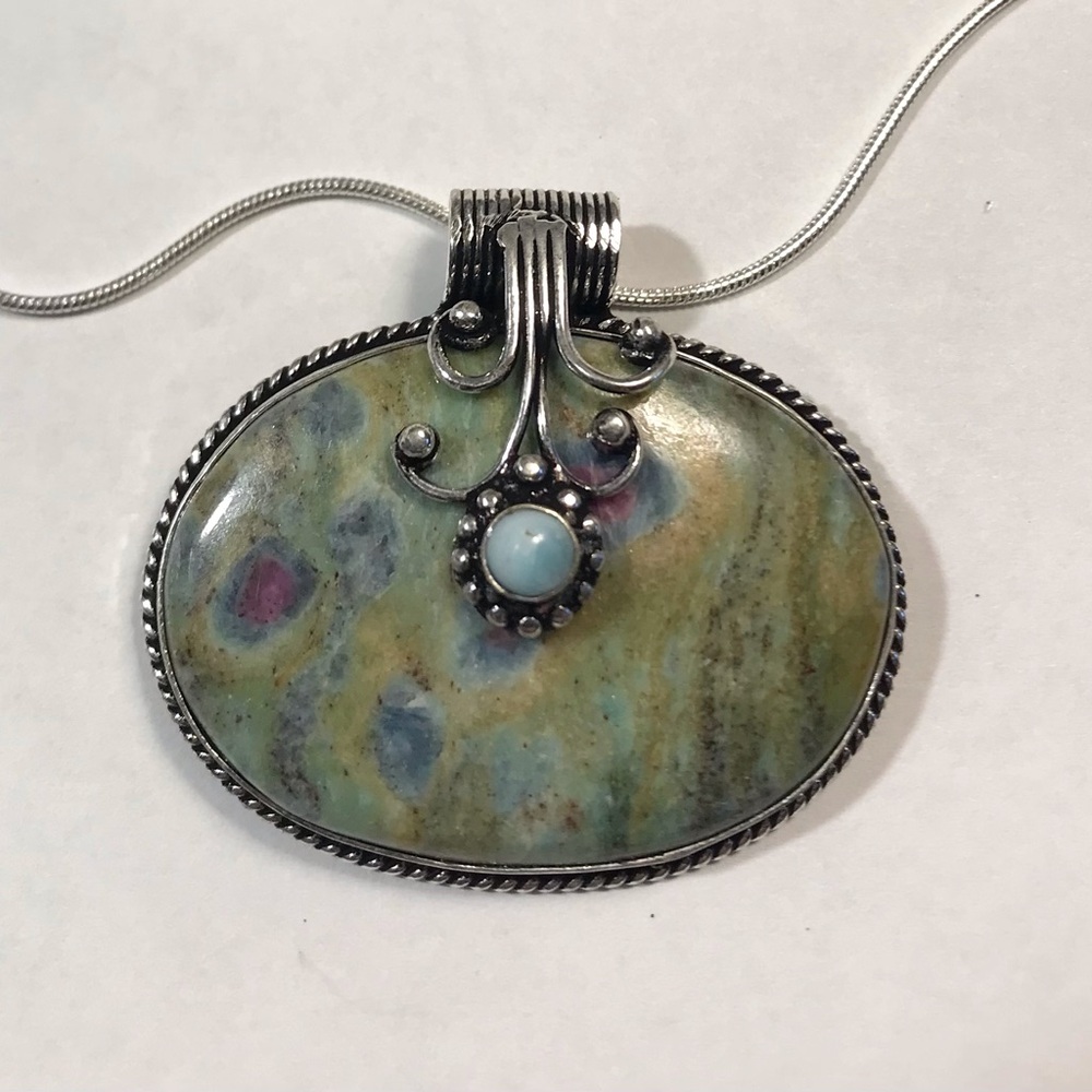 Ruby Fuchsite Larimar Stamped 925 Sterling Silver Necklace